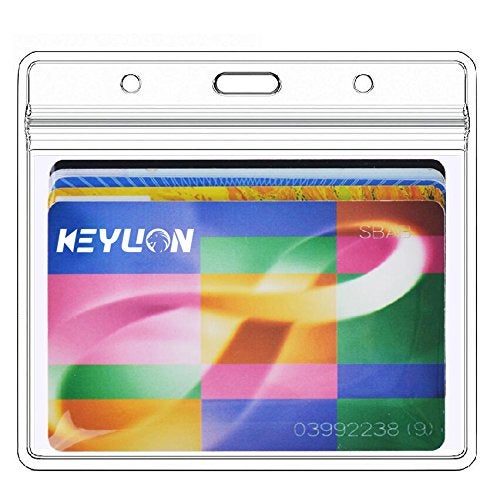 KEYLION 10 Pack Horizontal Name Tag ID Card Holders  Heavy Duty Clear Plastic Sleeve Cover w Waterproof Resealable Zip  fit 5 pcs Credit Card Size Cards or 3.5"" x 2.5"" Name Badge Inserts - Image 5